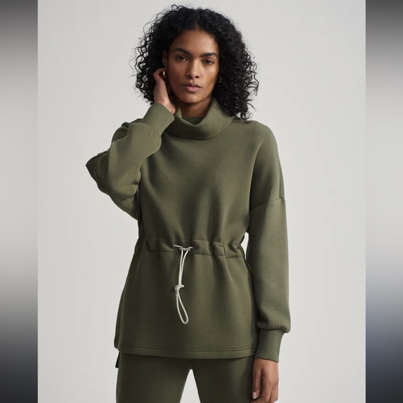 NWT Varley DoubleSoft olive green drawstring waist Freya sweatshirt Large L - Picture 3 of 8